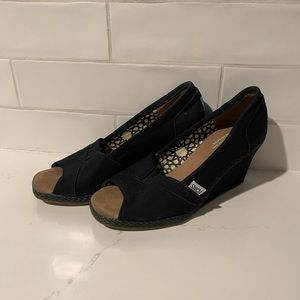 Toms Black Peep Toe Wedges